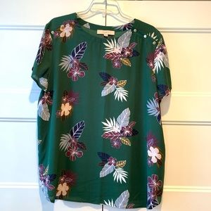 LOFT Blouse in green with tropical details